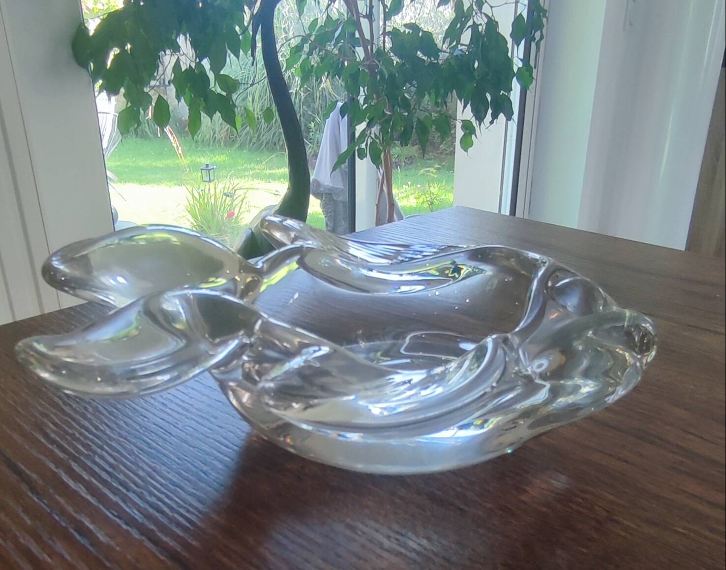 Vintage thick molded glass "fish" trinket tray