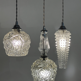 Triple suspension cascade three tulips crystal and vintage chrome