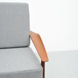 Chaise longue en teck danois grise par Glostrup, années 1950.