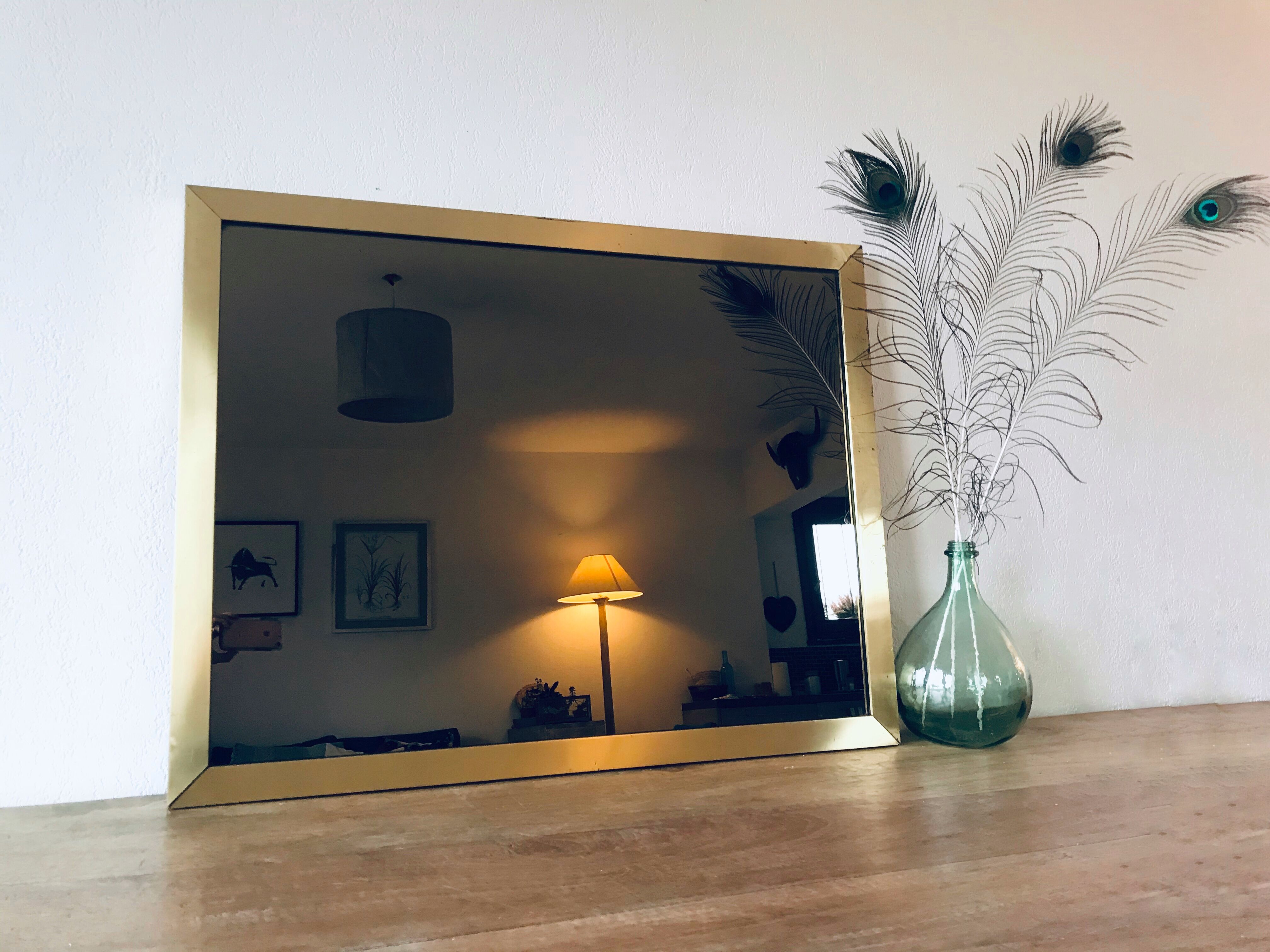 Italian brass mirror and smoked glass - 90x70cm