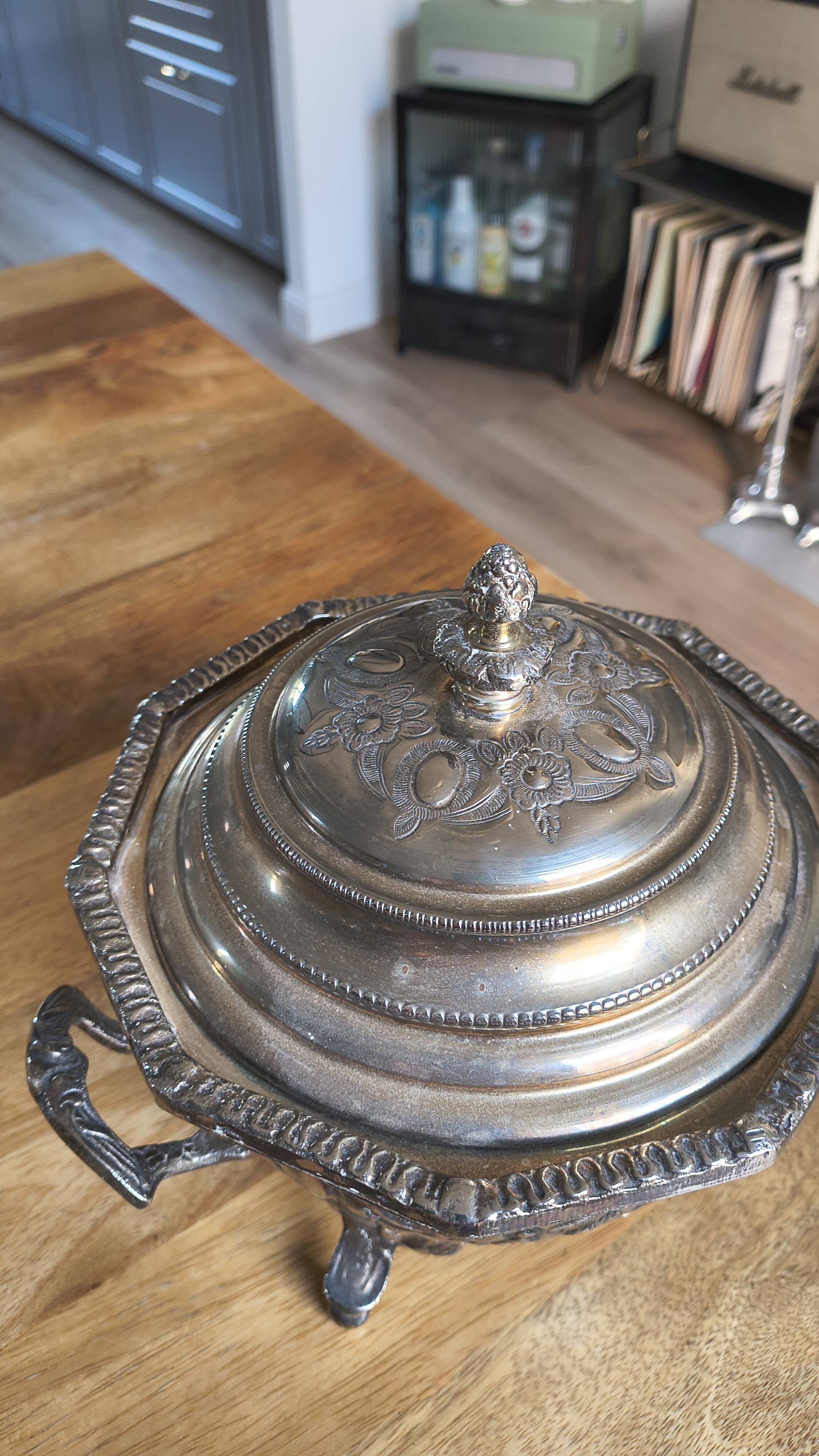 Antique Box / Chased Silver-Plated Sugar Bowl from Fes - Nesting Style (Vi