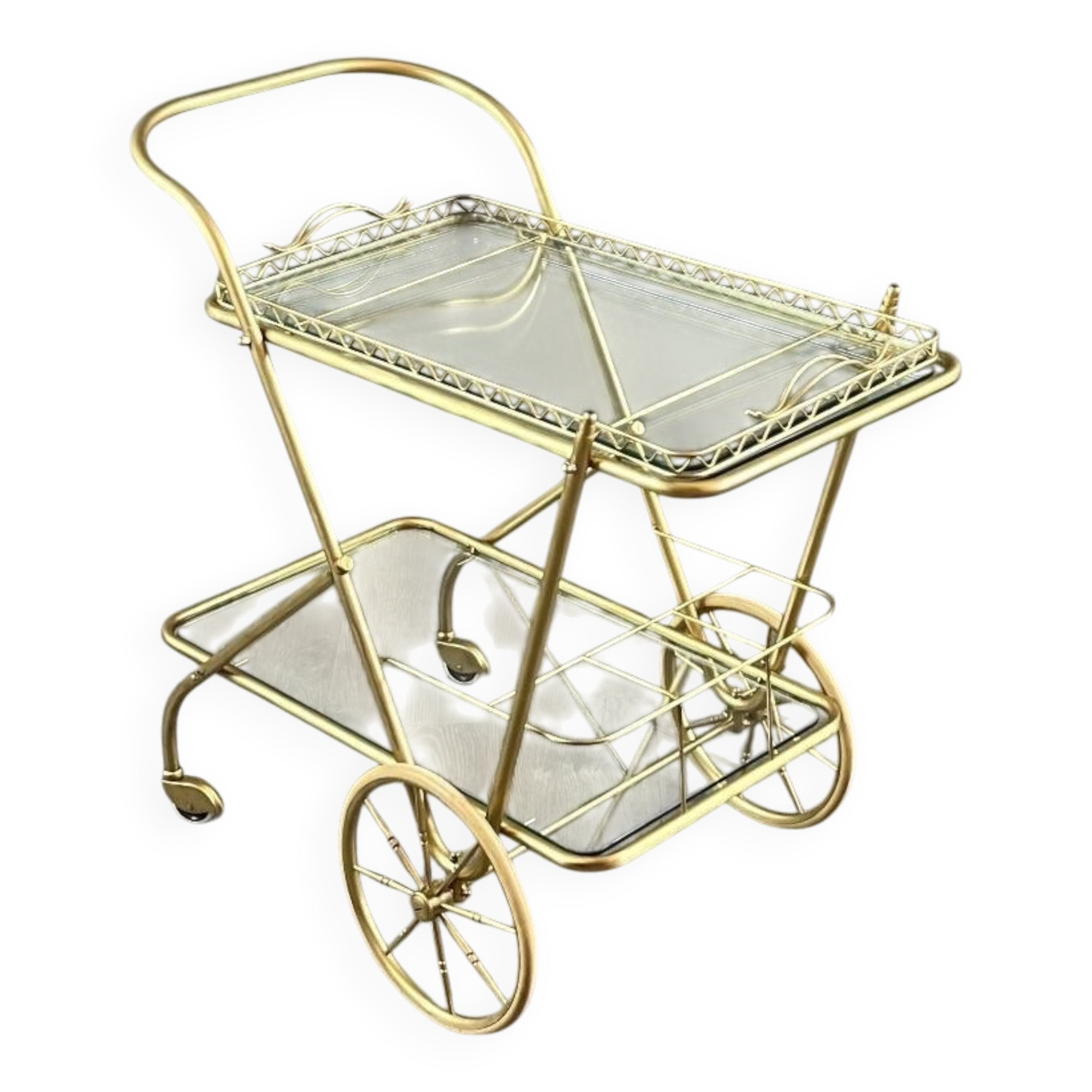 Table roulante chariot en laiton et verre, XXe siècle