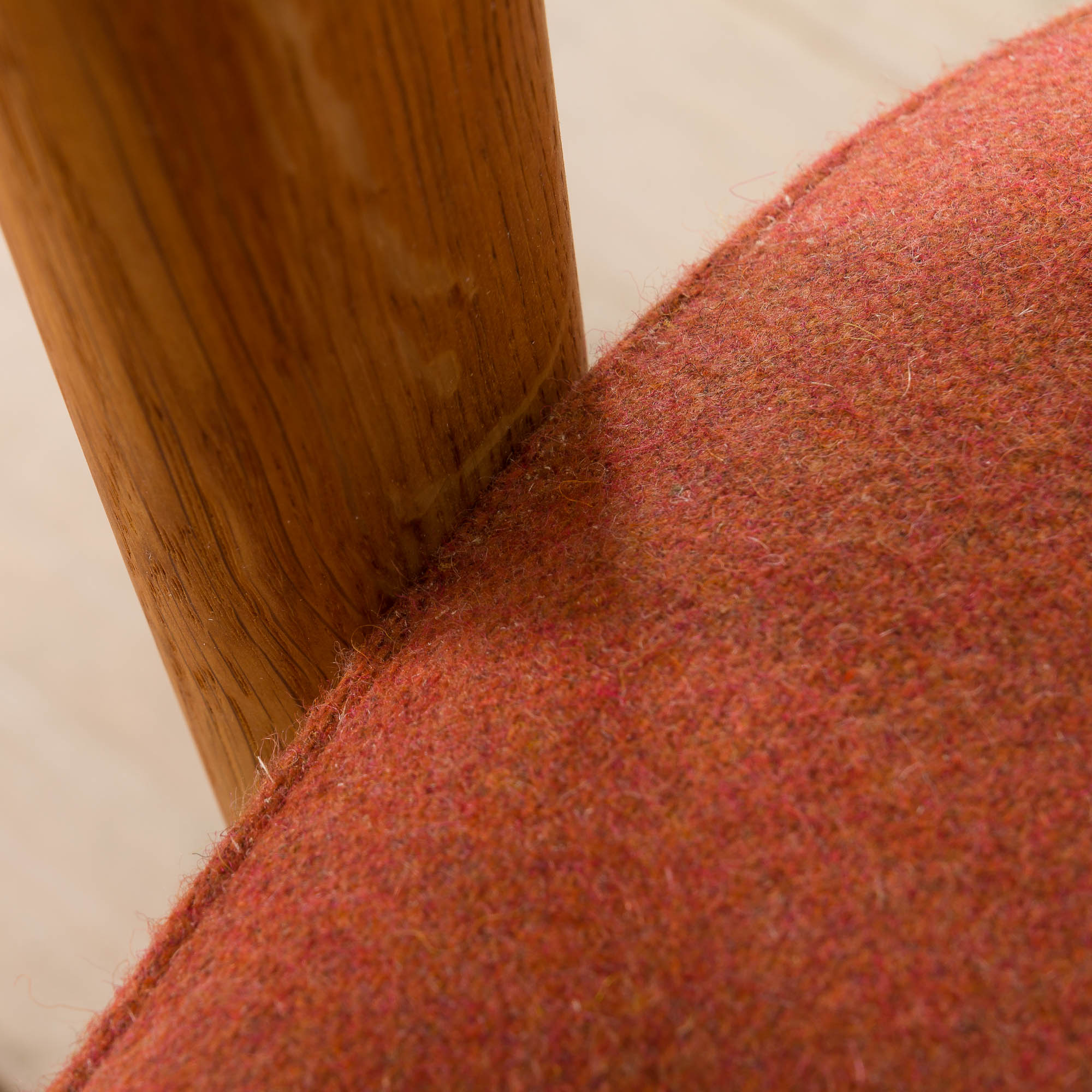 Erik Kirkegaard Oak desk chair in new pale red  wool upholstery.
