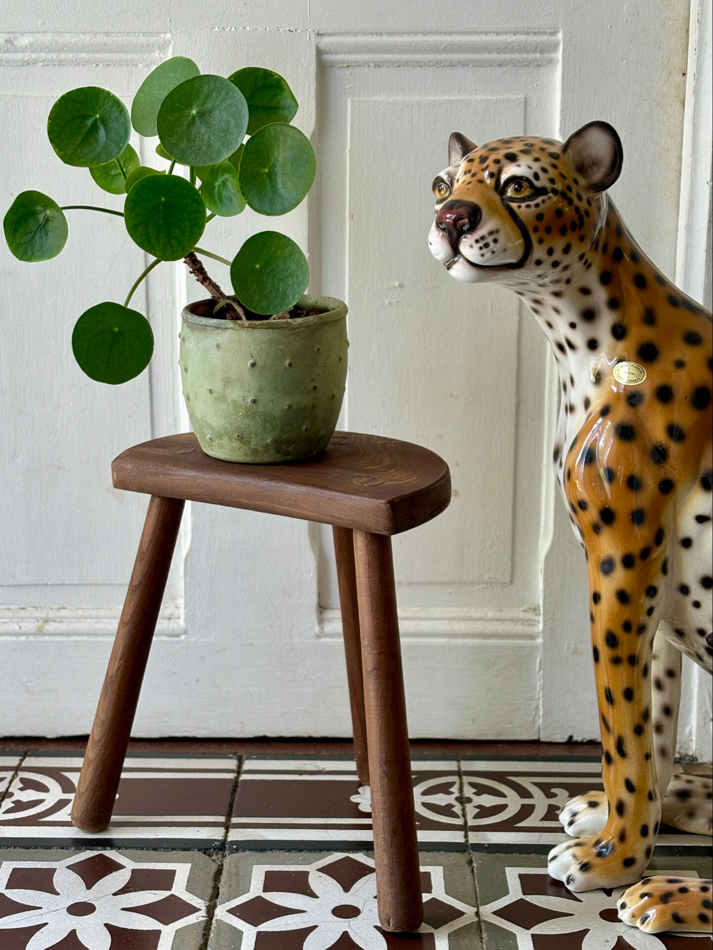 Tabouret tripode vintage en bois
