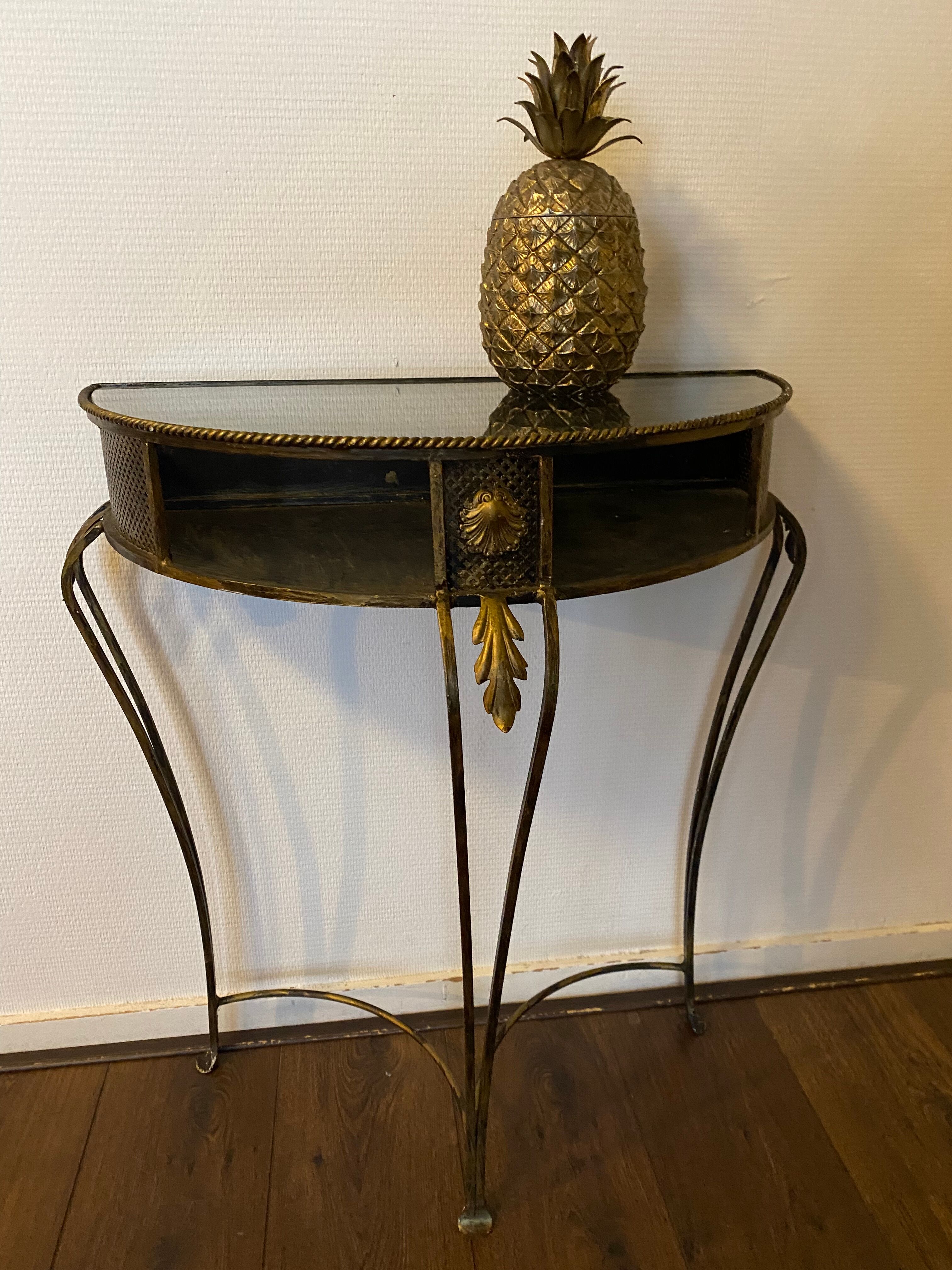 Vintage Regency Black and Gold Metal Console Hall Table, 1960s