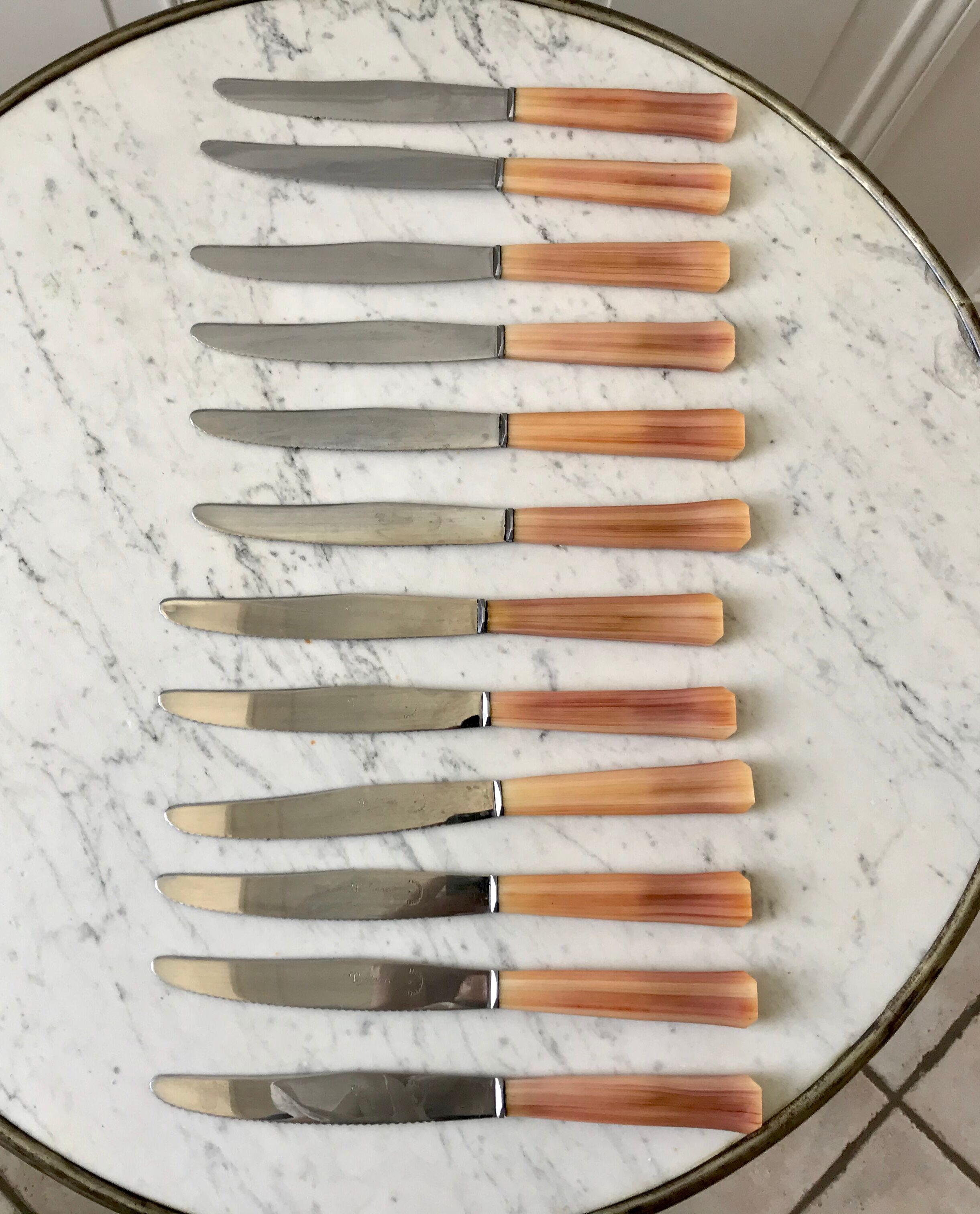 Set of 12 vintage horn knives 70s