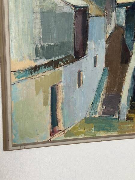Original Swedish mid-century oil on canvas – “City” by Gustaf Höglund – vintage & framed – 80 × 70 cm