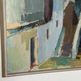 Original Swedish mid-century oil on canvas – “City” by Gustaf Höglund – vintage & framed – 80 × 70 cm