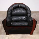 Fauteuil Lounge en Cuir "Rancero" de Luciano Frigerio - Design Italien des Années 1970