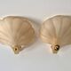 Vintage glass shell wall sconces, Art Nouveau style lamps.