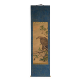 Kakejiku, ancient Japanese painting of a bird of prey in colour on paper – Japan, circa 1900.