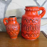 Superb pair of red vases by Bodo Mans for Bay 1960-1970's