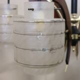 Glass, wood, brass and black lacquered metal chandelier, Italy, 1950