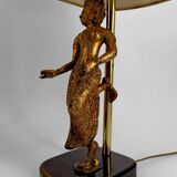 Paire de Lampes Sculpturales en Bronze Doré, Danseuses Thaïs, XXe
