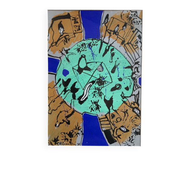 Acrylique sur papier Hervé BOURDIN (1950), Mise en boîte,1999