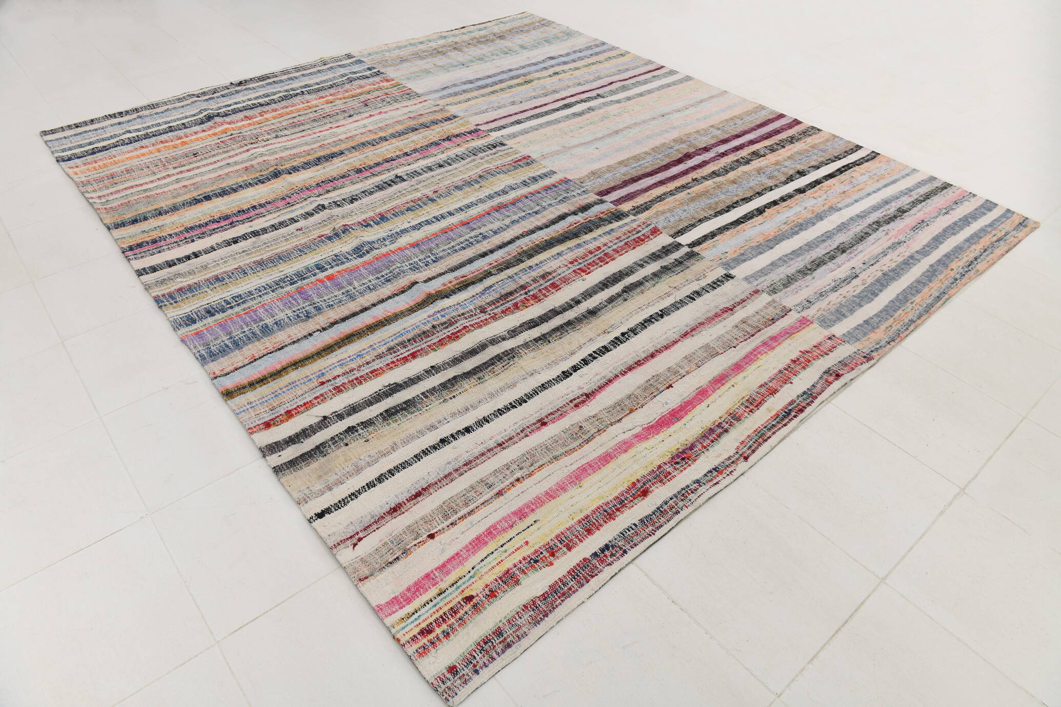 Large Striped Multicolor Vintage Kilim Rug, 292x327Cm