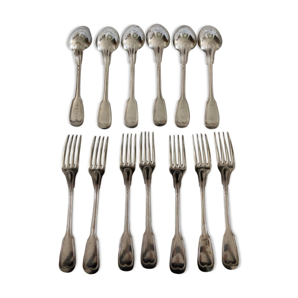 6 couverts en métal argenté modèle filet