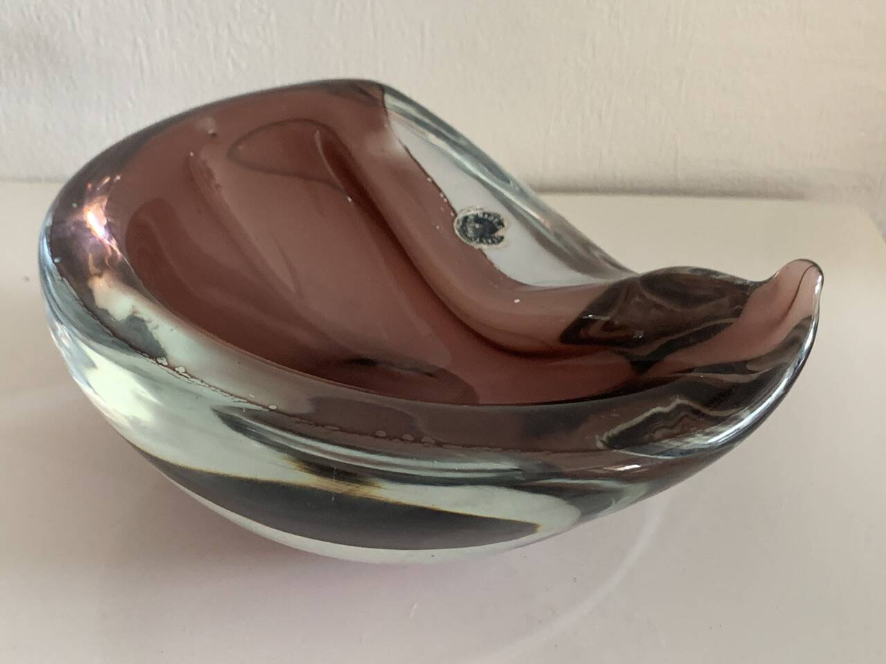 Vintage ashtray, Murano Sommerso, with pestle and label, circa 1960s