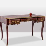 Louis XV style bureau plat with lake scene decoration. Circa 1800.