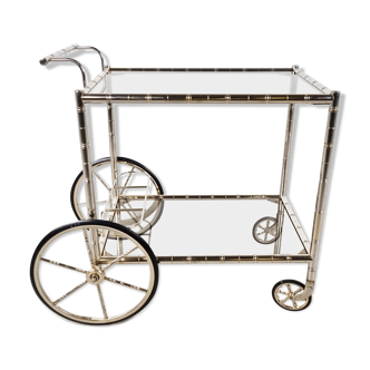 Chromed faux bamboo bar cart, Orsenigo Italy, 1970s