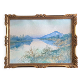 Watercolor Painting "Landscape at the River" circa 1920 + frame