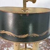 Louis XVI style two-light bouillotte lamp, green lampshade, hand-painted