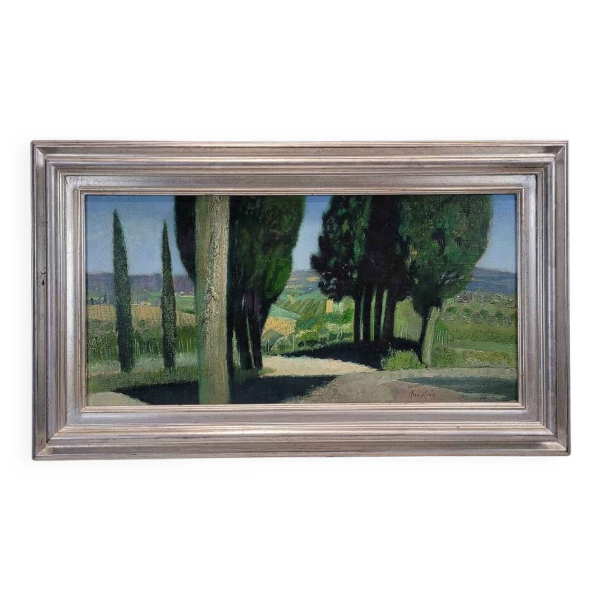 Oil on the link “El callejón de los cipreses”, René Genis, Pai painting