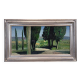 Huile sur toile « L'allée des cyprès », René Genis