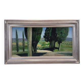 Oil on the link “El callejón de los cipreses”, René Genis, Pai painting