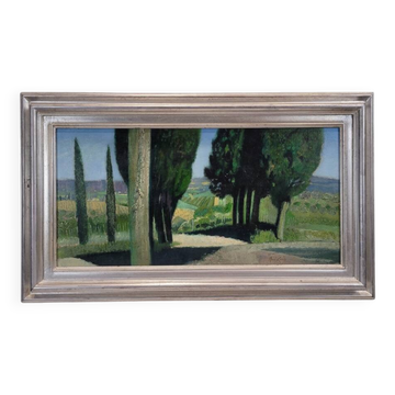 Oil on the link “El callejón de los cipreses”, René Genis, Pai painting