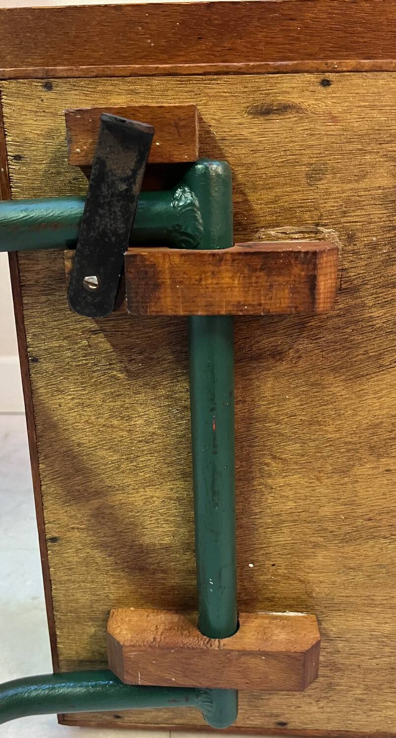 Folding wood and metal school desk