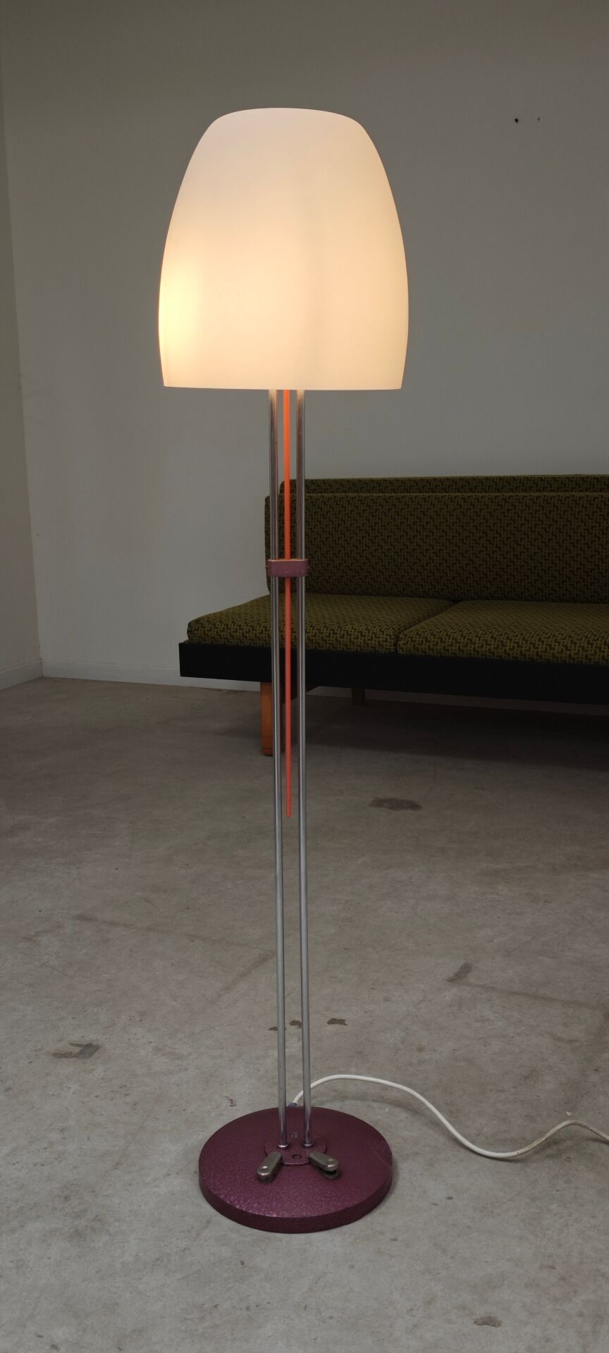 Chrome metal floor lamp opaline triplex Lidokov ex Czechoslovakia