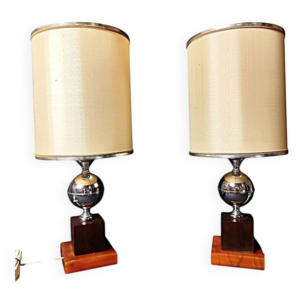 Paire De Lampes Att. Maison Barbier En Acier Et Bakélite/résine Fauve, 1960s-1970s