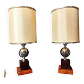 Paire De Lampes Att. Maison Barbier En Acier Et Bakélite/résine Fauve, 1960s-1970s