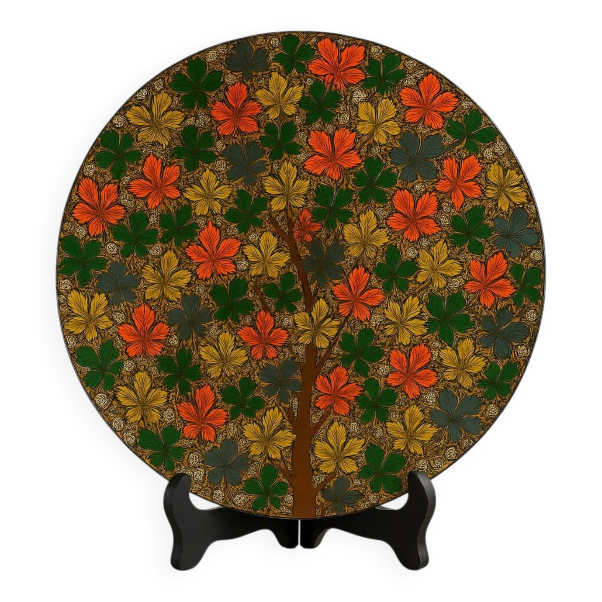 Large plate in papier-mâché with cashmere chinar leaves