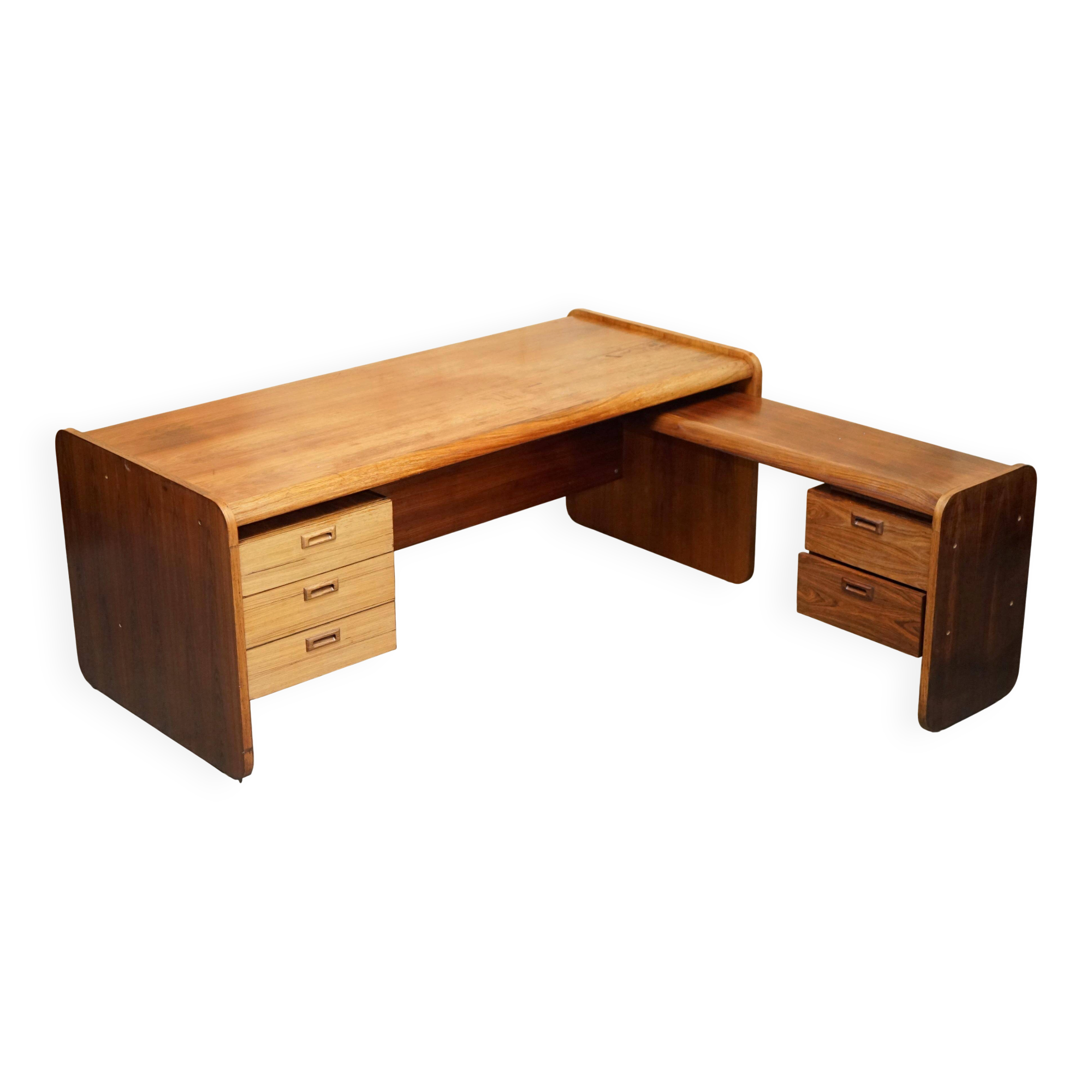 Mid-century modern right-angle desk in Brazilian wood.