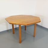 Table octogonale vintage des années 80 en orme avec rallonge