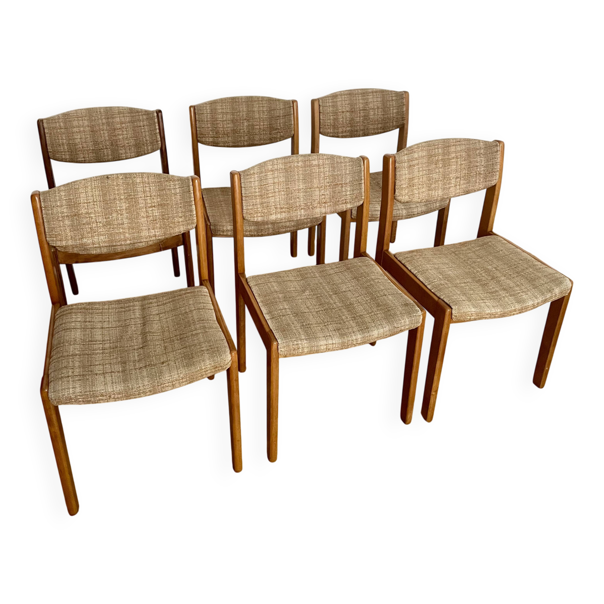 Lot of 6 vintage style Baumann wooden textile chairs.