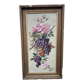 Antique still life painting of flowers and fruits – Oil on wood from the 1900s, a classic of bourgeois interiors in 1900.