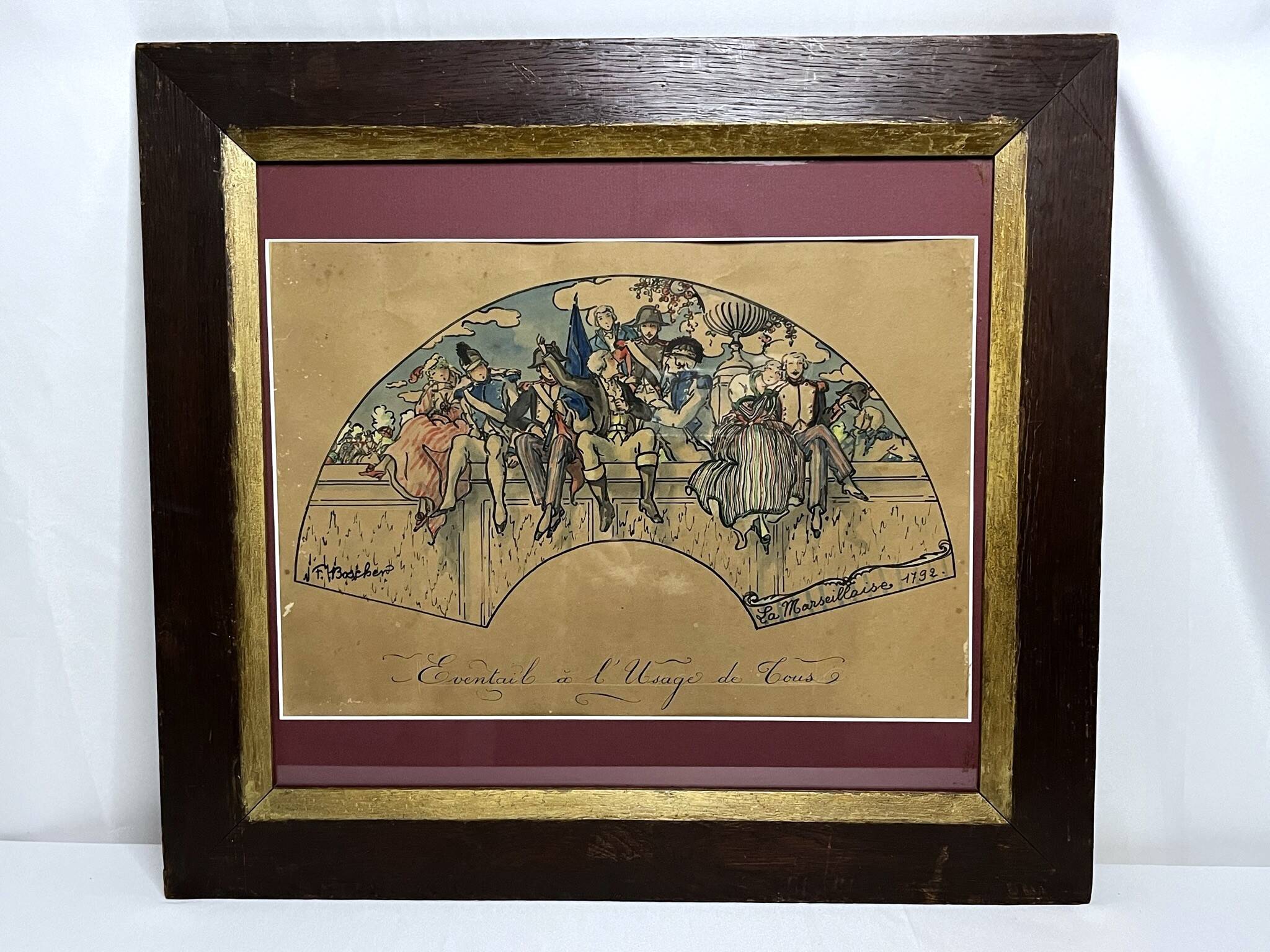 Boscher (Jean-Édouard), watercolor fan project, La Marseillaise, early 20th century