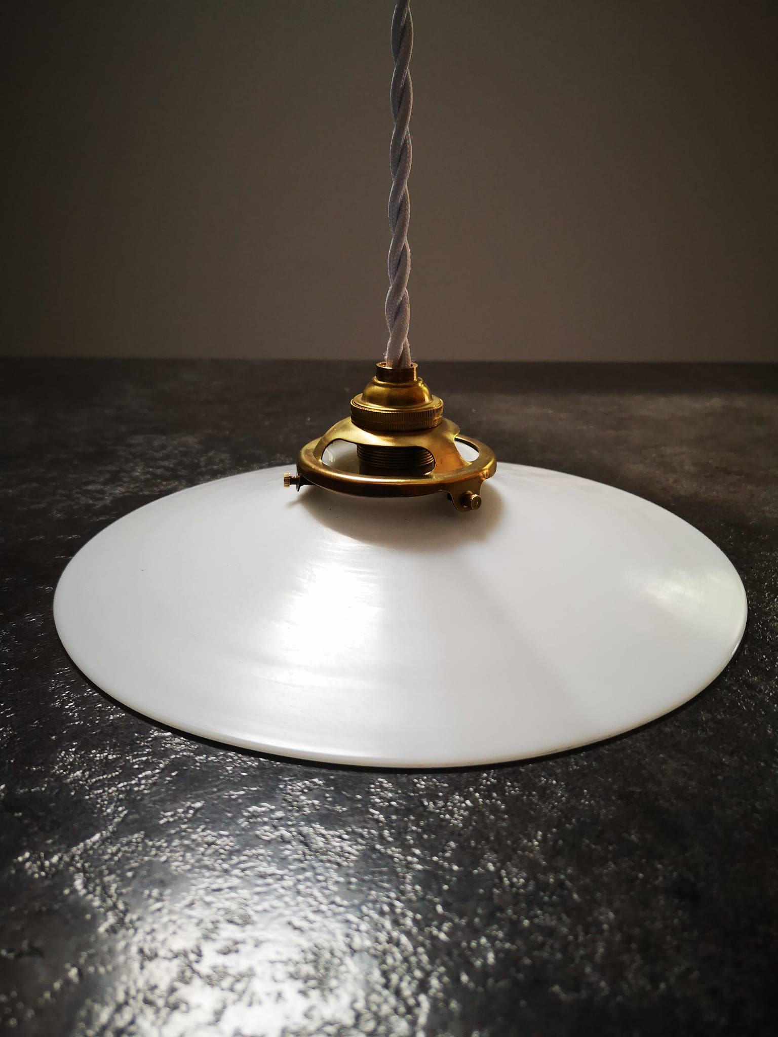 Antique lampshade smooth suspension opaline white art deco