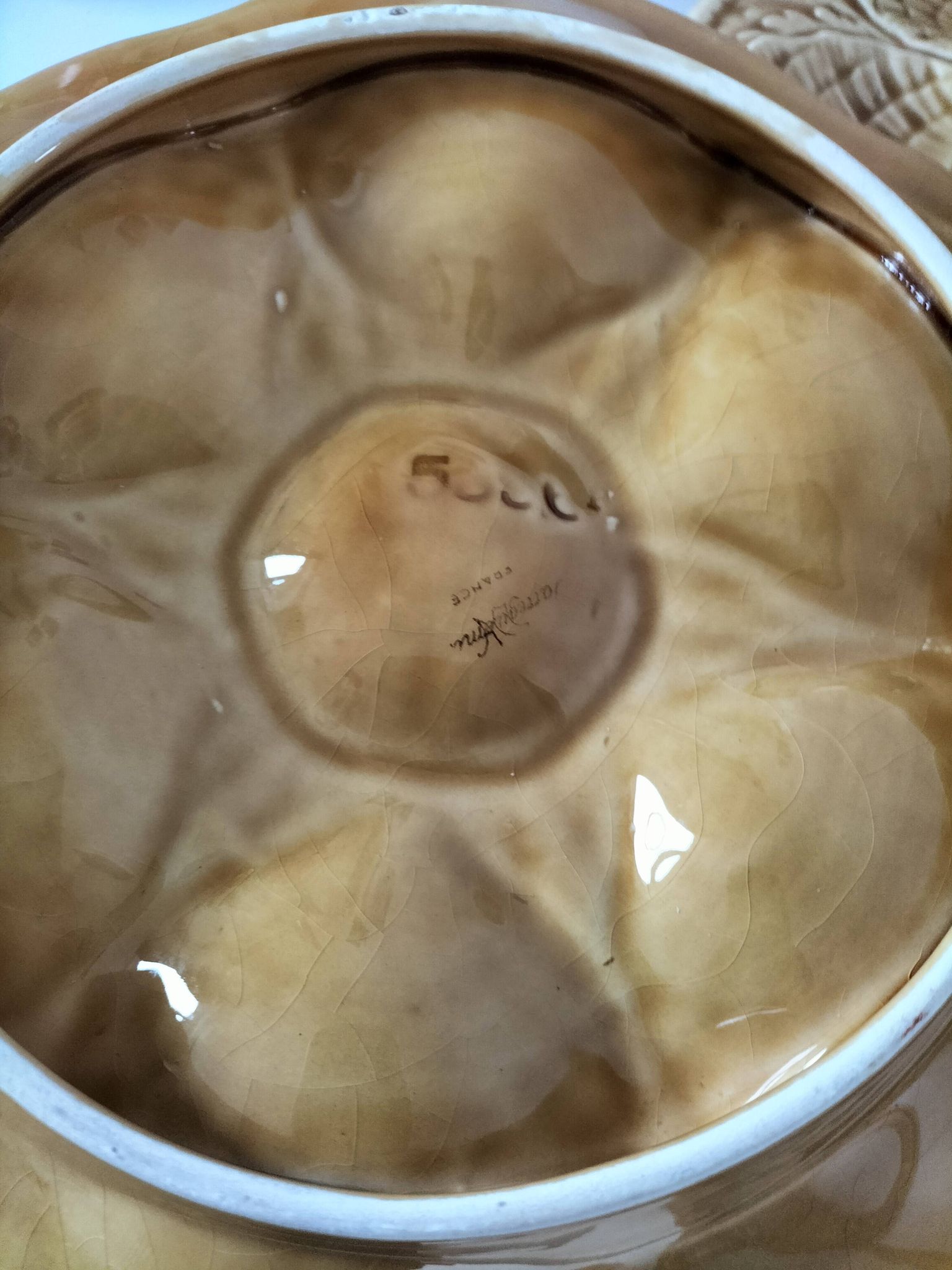 5 Sarreguemines caramel shell plates, 1950s