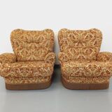 Set of 2 vintage armchairs in floral fabric with fringes from the 60s 70s