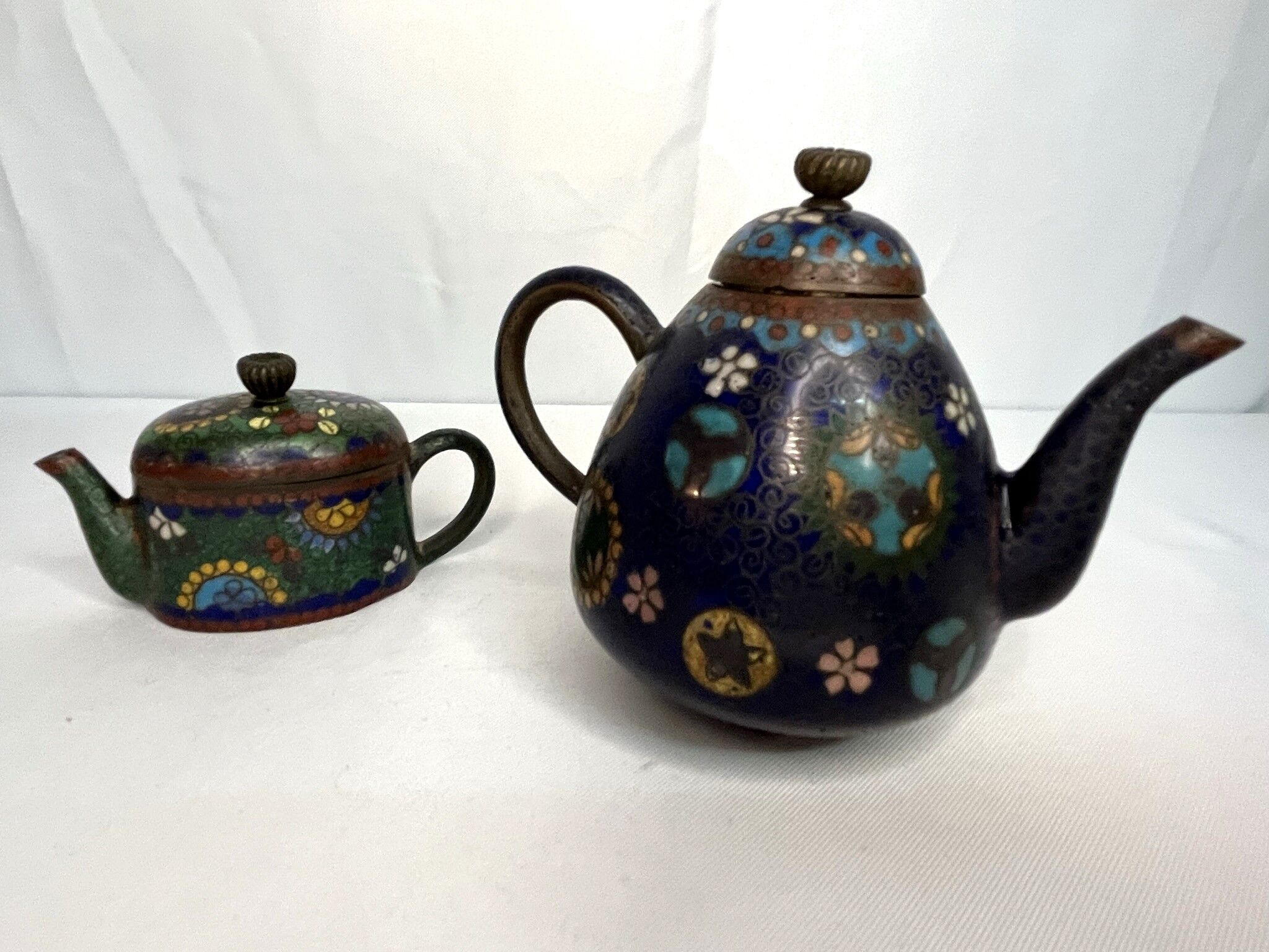 Cloisonné bronze jugs, early 20th century, China