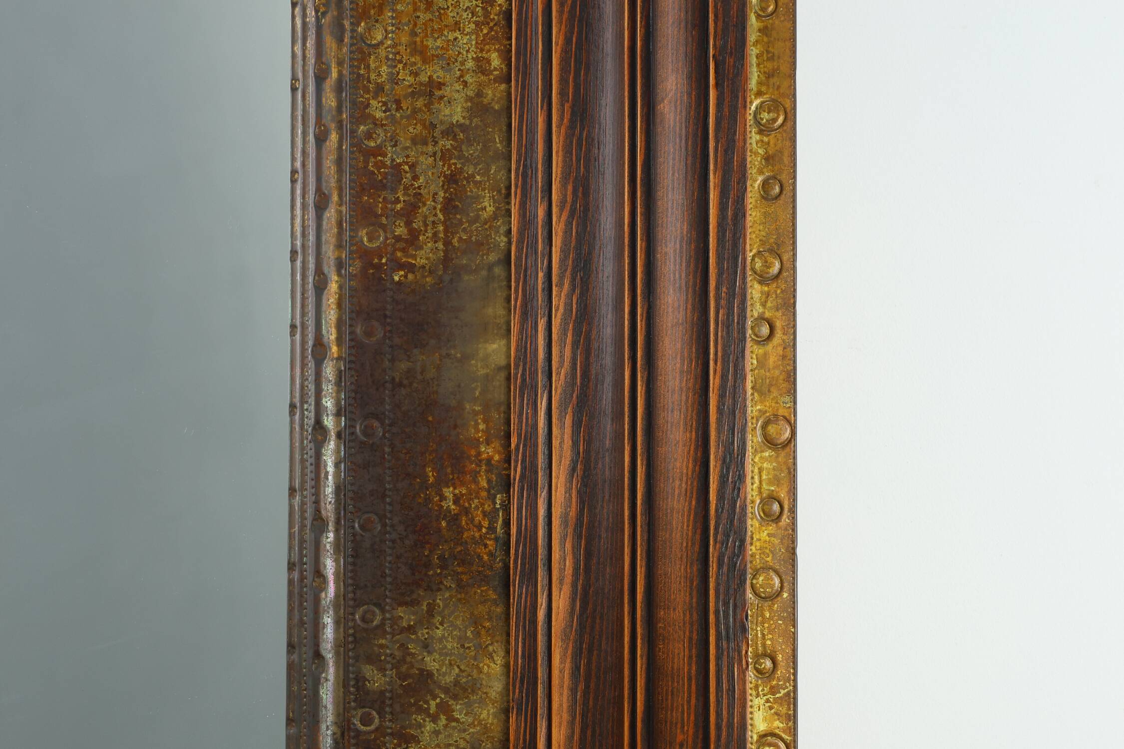 Wooden Mirror with Copper Details, Belgium 1970s