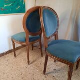 Pair of blue velvet medallion chairs