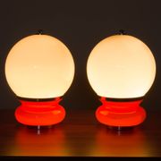 Pair Italian Space Age Mazzega Murano glass table lamps