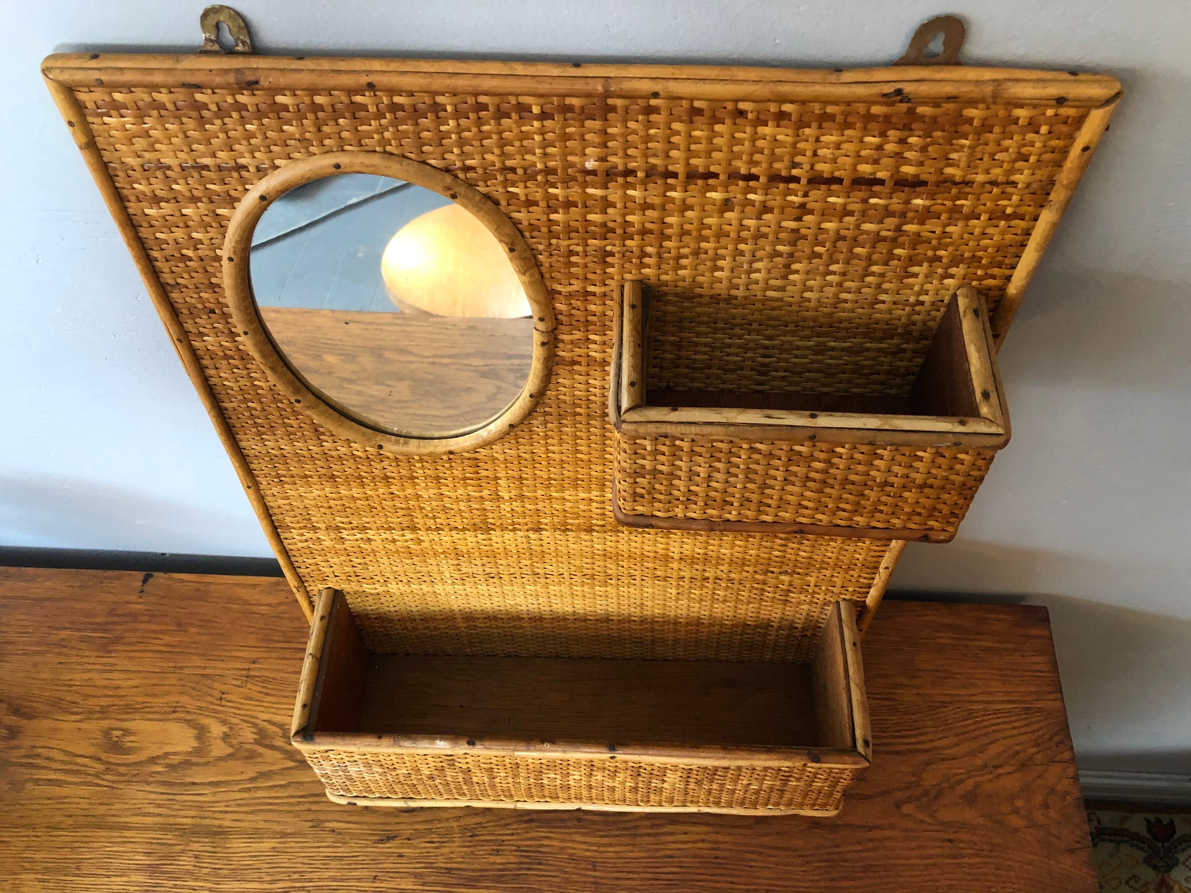 Vintage woven rattan shelf