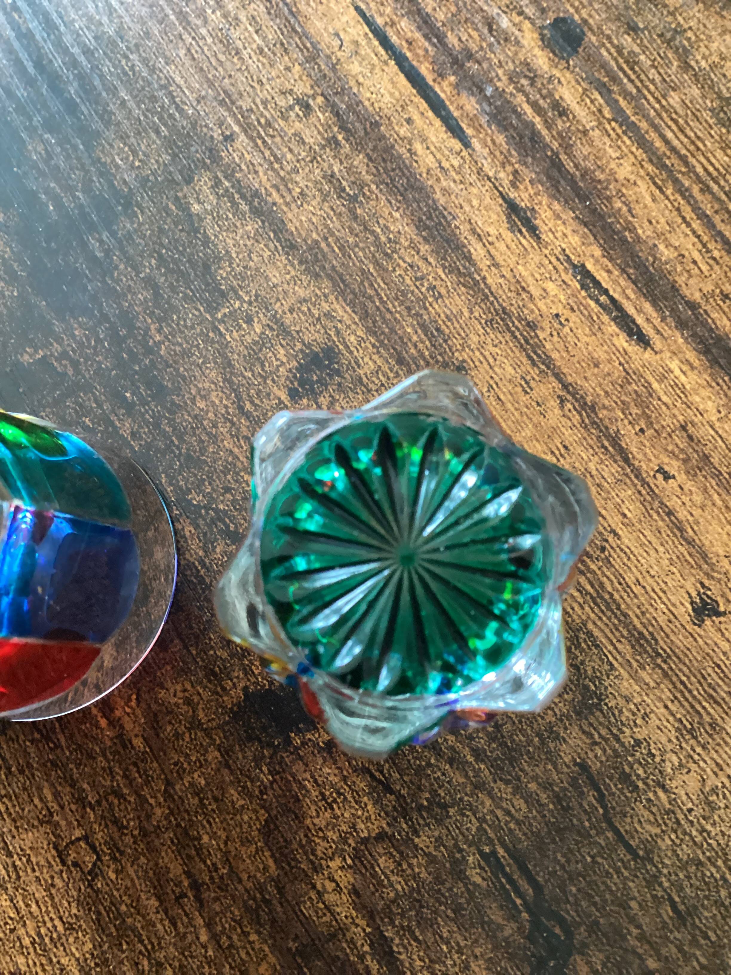 Two Shot Glasses,: One Murano, One CC Zechin using Murano Techniques.