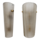 Pair of Murano Glass Wall Sconces Satin Smoke Glass and Brass, Italy